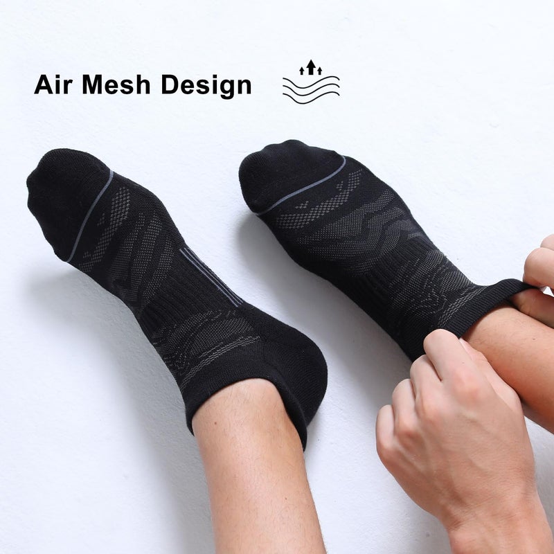 FITRELL 6 Pack Men's Ankle Running Socks Low Cut Cushioned Athletic Sports Socks, Shoe Size 7-9, Black+Gray - Image 4